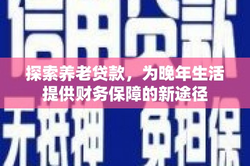 武清探索养老贷款，为晚年生活提供财务保障的新途径