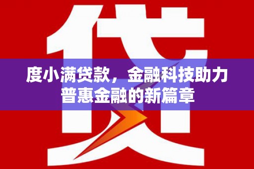 武清度小满贷款，金融科技助力普惠金融的新篇章