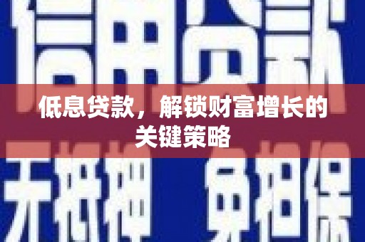 武清低息贷款，解锁财富增长的关键策略